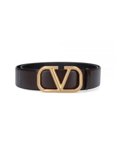 Signature V Logo Leather Belt Dark Brown - VALENTINO - BALAAN 2