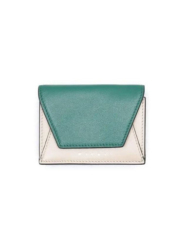 Logo Leather Half Wallet Green - MARNI - BALAAN 1