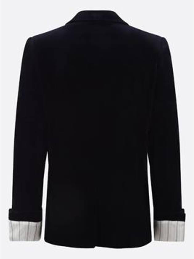 Stretch Cotton Velvet Formal Jacket Dark Blue - GUCCI - BALAAN 3