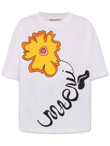 Flower Logo Oversized Short Sleeve T-Shirt White - MARNI - BALAAN 1