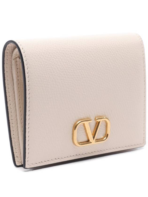 Compact V Logo Signature Calfskin Half Wallet Ivory - VALENTINO - BALAAN 4