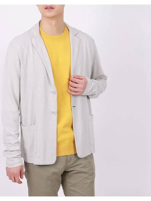 Gray notched cardigan linen blend jacket KA110 - IKALOOOK - BALAAN 1