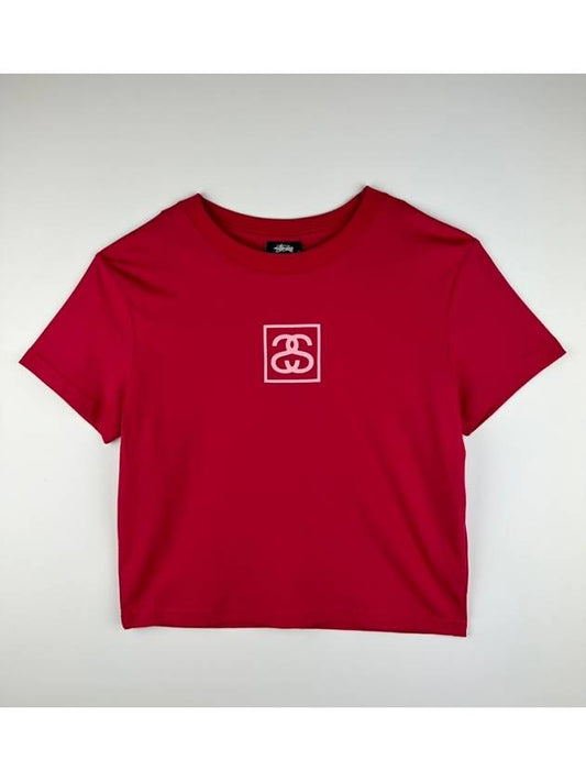 Women's Square Slim Cropped Short Sleeve T-Shirt Raspberry - STUSSY - BALAAN 2