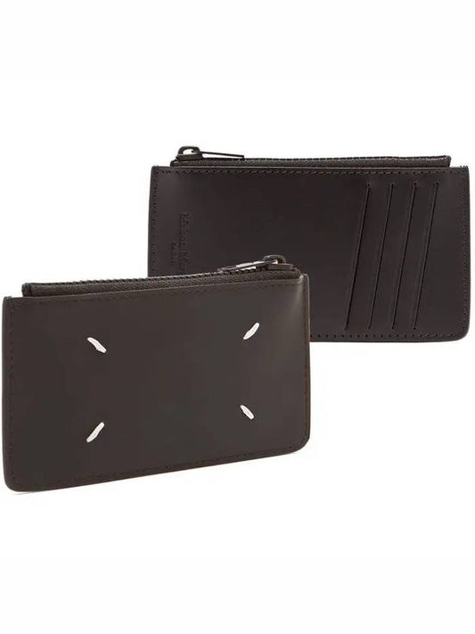 Stitched Two Tone Leather Zipper Card Wallet Black - MAISON MARGIELA - BALAAN 2