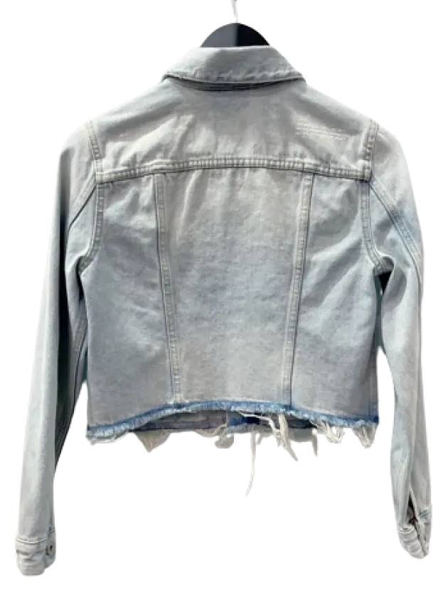 Embroidered Logo Cropped Denim Jacket Blue - OFF WHITE - BALAAN 4