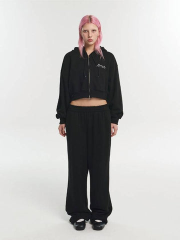 Cat Crop Zip-Up Hoodie Black - ITZAVIBE - BALAAN 1