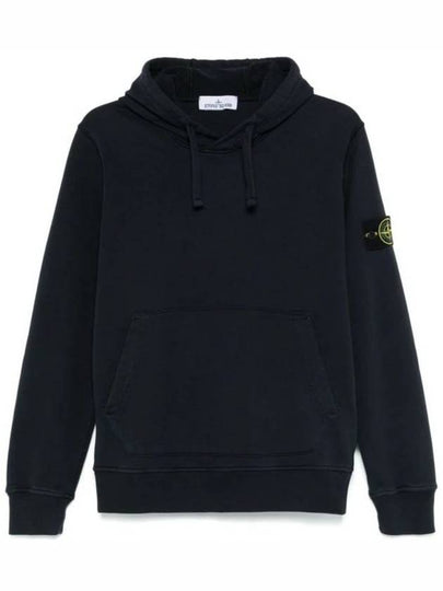 Organic Cotton Fleece Drawstring Hoodie Navy - STONE ISLAND - BALAAN 2