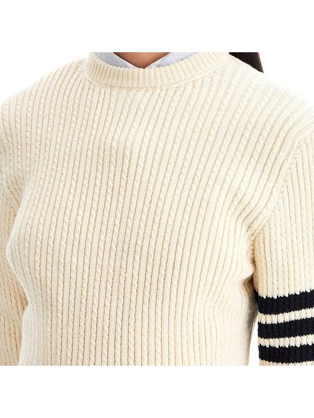 4 Bar Stripe Cable Knit Top White - THOM BROWNE - BALAAN 5