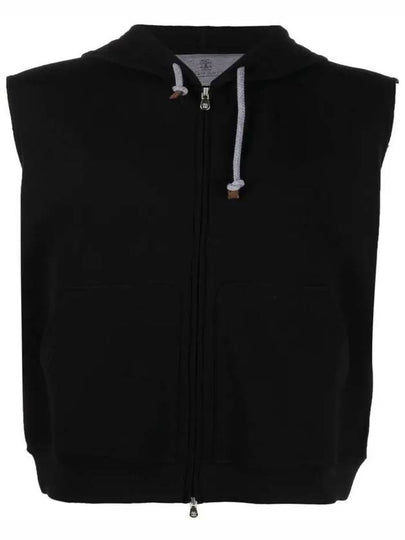 Cotton Sleeveless Zip Up Hoodie Black - BRUNELLO CUCINELLI - BALAAN 2