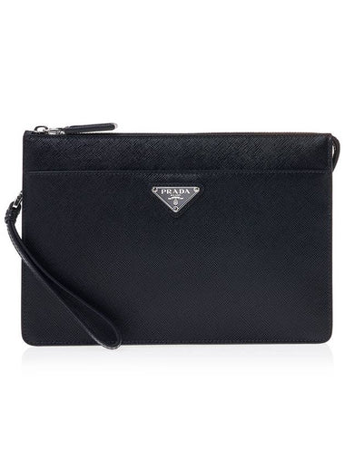 Triangle Logo Saffiano Leather Clutch Bag Black - PRADA - BALAAN 1