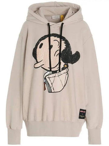 Women's Olive Oil Print Hooded Top Beige - MONCLER - BALAAN 1