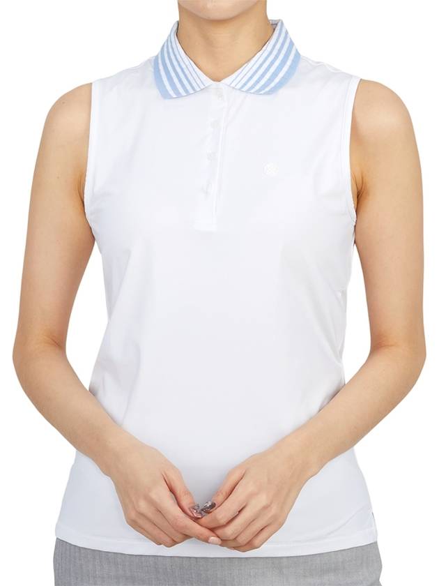 Women's Pleated Collar Sleeveless PK Shirt White - G/FORE - BALAAN 6