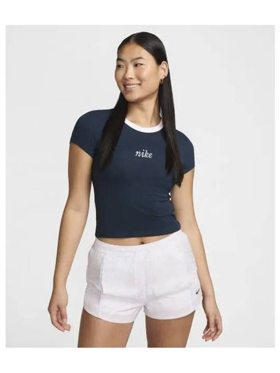 Women's NSW Chill Knit Crop Short Sleeve T-Shirt Armory Navy - NIKE - BALAAN 2