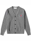 Small Heart Logo Wool Merino Cardigan Grey - AMI - BALAAN 2