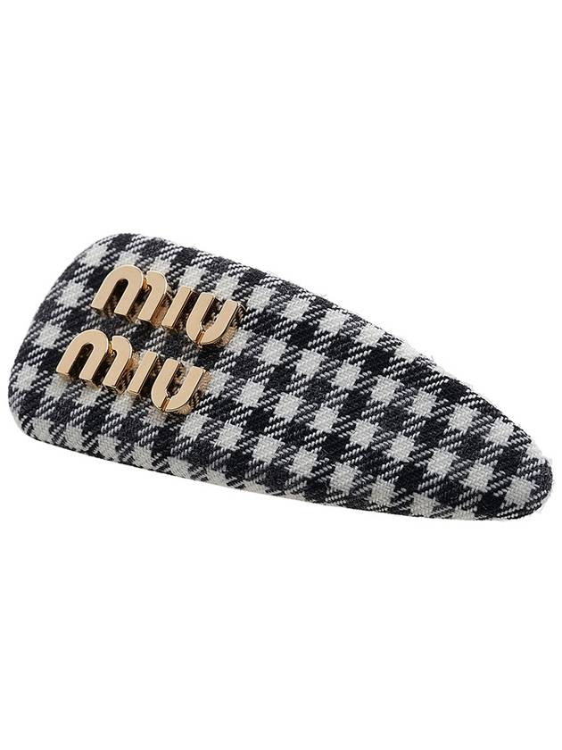 Women's Gingham Check Wool Hair Clip Black White - MIU MIU - BALAAN 11