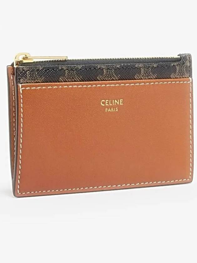 Triomphe Canvas Gold Zipper Card Wallet Tan - CELINE - BALAAN 3