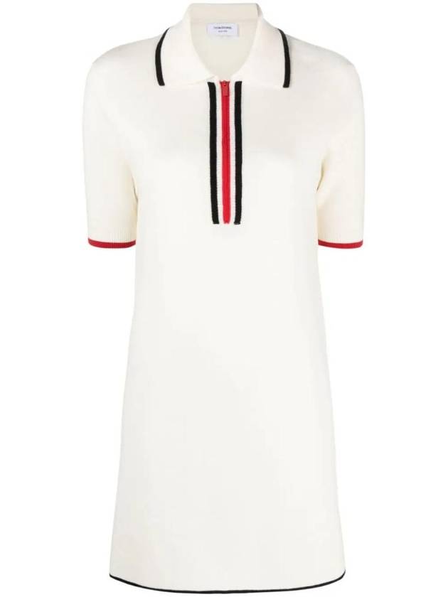 Milano Stitch Zip-Up Polo Short Dress White - THOM BROWNE - BALAAN 1