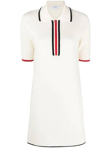 Milano Stitch Zip-Up Polo Short Dress White - THOM BROWNE - BALAAN 1