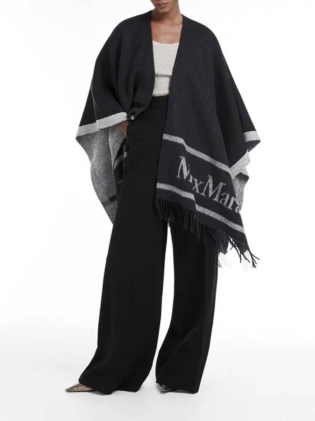 Logo Detail Fringed Cape Black - MAX MARA - BALAAN 5