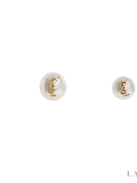 Cassandre Pearl Earrings in Metal Gold And Cream - SAINT LAURENT - BALAAN.