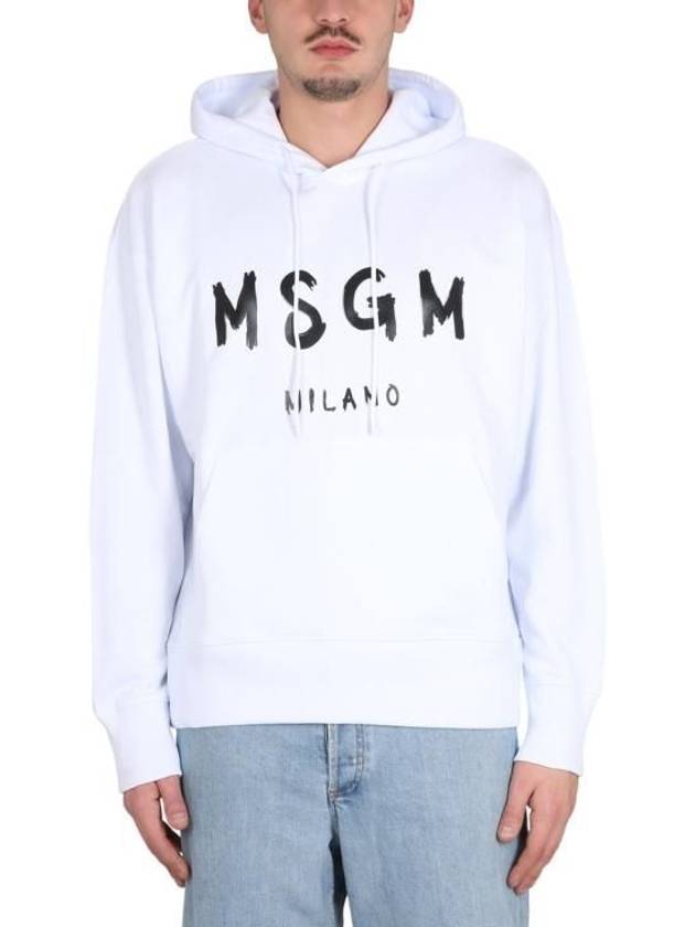 Milan Brushed Logo Cotton Hoodie Light Grey - MSGM - BALAAN 2