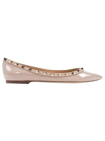 Women's Rockstud Ballerina Flats Pink Glossy - VALENTINO - BALAAN 1