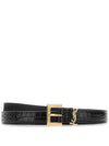 Monogram Square Buckle Crocadile Embossed Thin Leather Belt Black - SAINT LAURENT - BALAAN 2