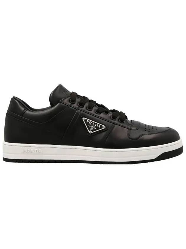 Downtown Triangle Logo Leather Low Top Sneakers Black - PRADA - BALAAN 3