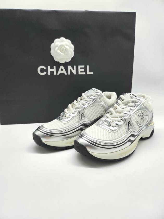 Fabric Laminated Low Top Sneakers Silver - CHANEL - BALAAN 2