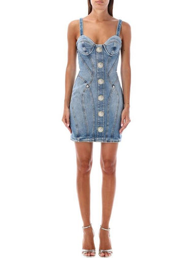 Balmain Mini Denim Dress Bustier - BALMAIN - BALAAN 1