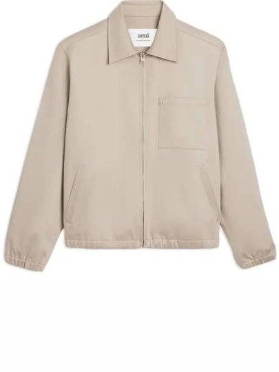 Heart Logo Zip-up Jacket Light Beige - AMI - BALAAN 2