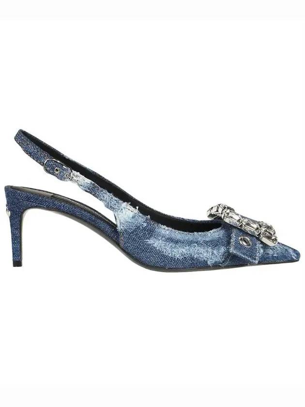 Rhinestone Buckle Patchwork Denim Slingback Heel Blue - DOLCE&GABBANA - BALAAN 1