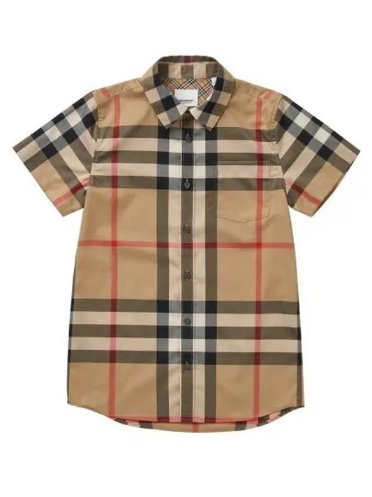 Check Junior Short Sleeve Shirt Brown - BURBERRY - BALAAN 1