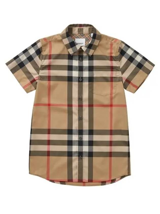 Check Junior Short Sleeve Shirt Brown - BURBERRY - BALAAN 3