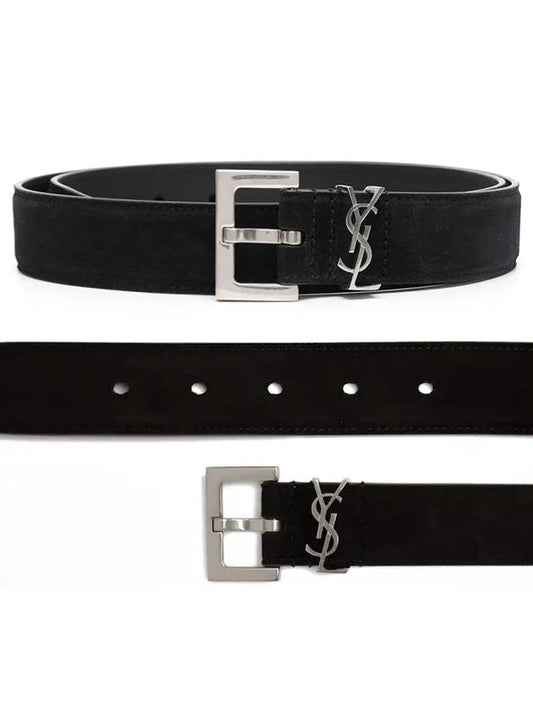 Logo Suede Belt Black - SAINT LAURENT - BALAAN 2