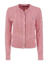 Women's Embroidered Logo Pony Cable Cardigan Pink - POLO RALPH LAUREN - BALAAN 2