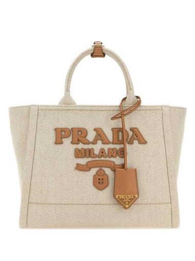 Leather Logo Medium Tote Bag Natural - PRADA - BALAAN 1