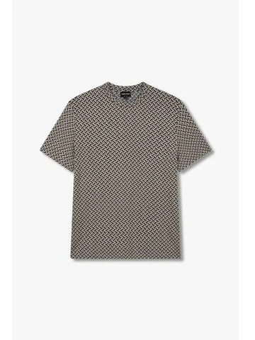 Men s Herringbone Pattern Rayon T Shirt Warm Gray - GIORGIO ARMANI - BALAAN 1