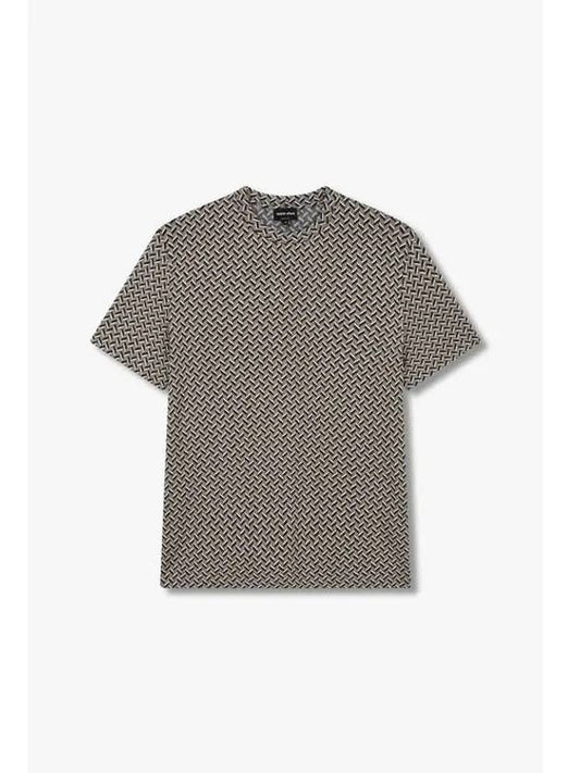 Men s Herringbone Pattern Rayon T Shirt Warm Gray - GIORGIO ARMANI - BALAAN 1