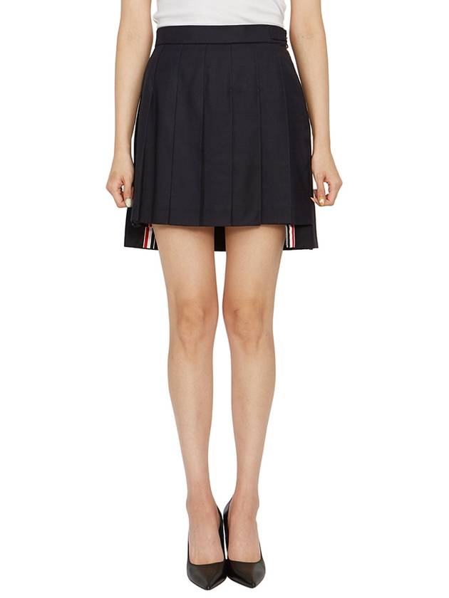 RMB Wool Mini Pleated Skirt Navy - THOM BROWNE - BALAAN 4