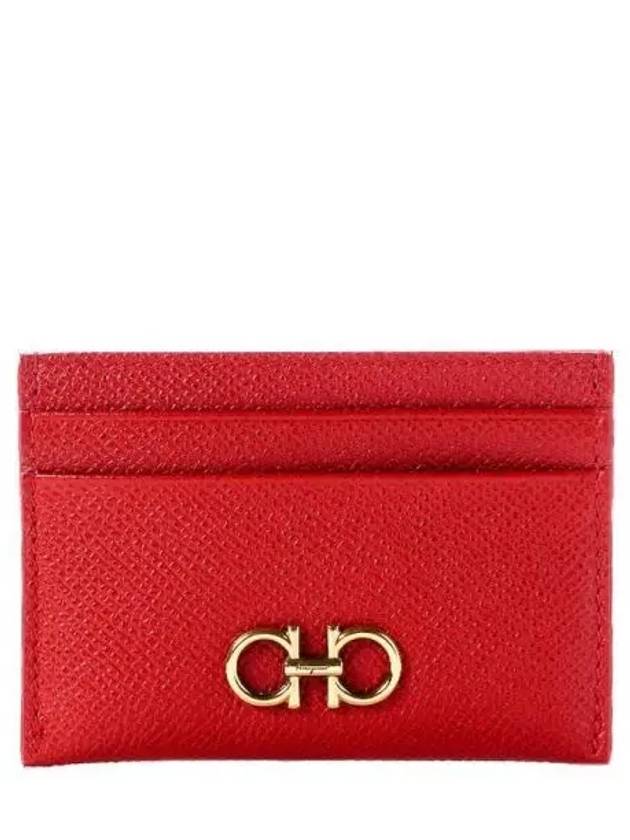 Gancini Card Wallet Lipstick Red - SALVATORE FERRAGAMO - BALAAN 2