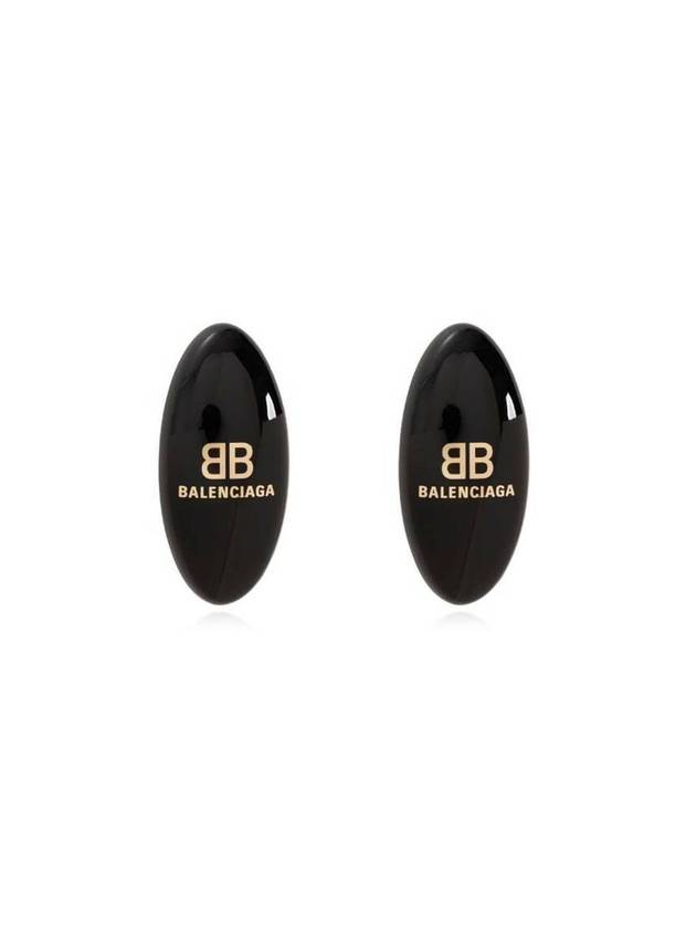 Oval Logo Plaque Earrings Black - BALENCIAGA - BALAAN 1