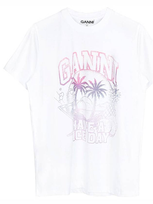 Logo Print Short Sleeve T-Shirt White - GANNI - BALAAN 2