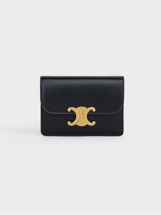 Triomphe Shiny Calfskin Flap Card Wallet Black - CELINE - BALAAN 2