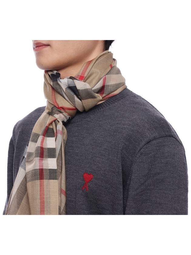 Check Wool Silk Scarf Beige - BURBERRY - BALAAN 4