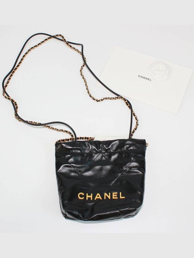 Mini Handbag Shiny Calfskin Gold Black - CHANEL - BALAAN 5