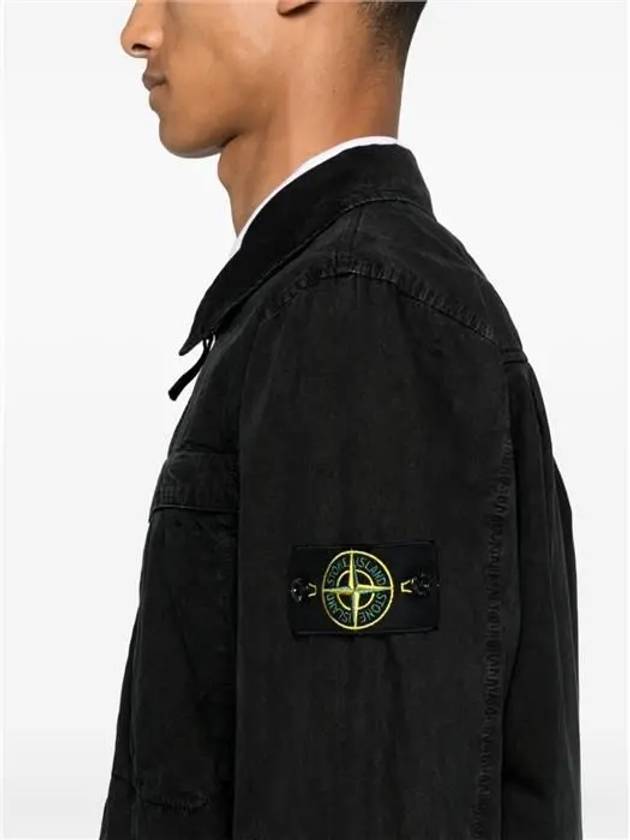 Organic Cotton Shirt Zip Up Jacket Black - STONE ISLAND - BALAAN 3