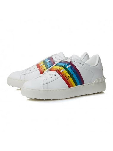 Women's Rainbow Color Open Low Top Sneakers White - VALENTINO - BALAAN 1