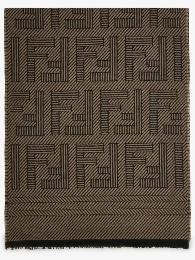 Logo Intarsia Wool Silk Scarf Brown - FENDI - BALAAN 3