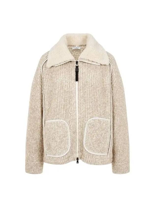 Women s Big Collar Glitter Knit Jacket Beige 271354 - BRUNELLO CUCINELLI - BALAAN 1